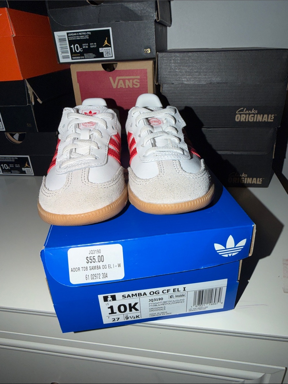 adidas Kids Samba OG White with Red Stripes Sneakers